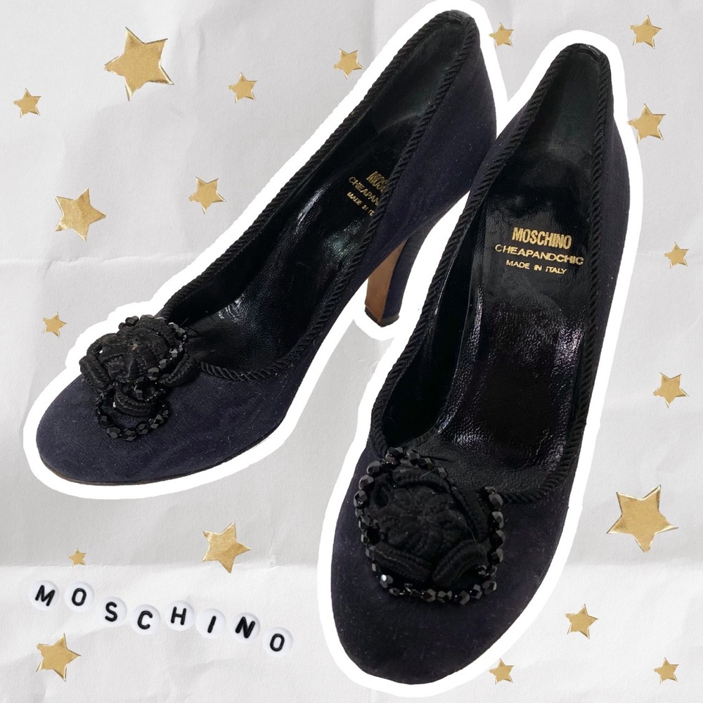 BLACK FLORAL MOSCHINO HEELS